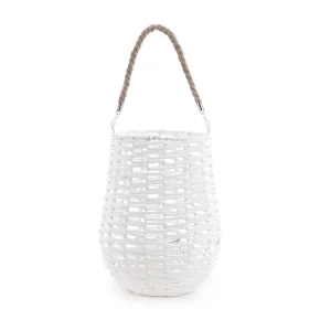 LANTERNA C/ ALCA PORTA VELA FIBRA NATURAL BRANCO 34X26X26CM