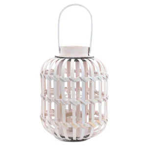 LANTERNA C/ ALCA PORTA VELA MADEIRA BRANCO 30X22X22CM