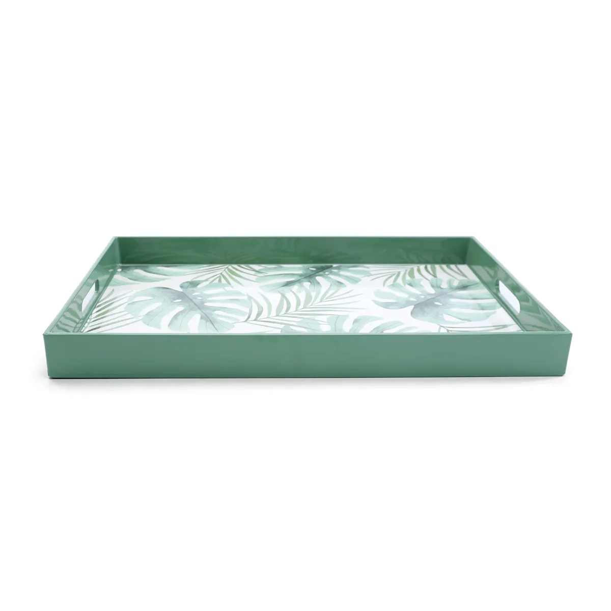 BANDEJA RETANGULAR C/ ALCA PLASTICO VERDE/ BRANCO 4X45X30CM