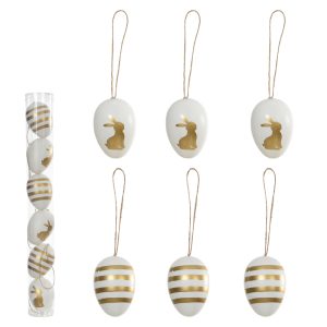 OVO DE PASCOA DECORADO PVC C/6 UND BRANCO/ DOURADO 6cm