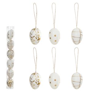 OVO DE PASCOA DECORADO PVC C/6 UND BRANCO/ DOURADO 6cm