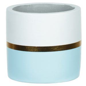 VASO DE CIMENTO DECORATIVO BRANCO/ AZUL 10X10cm