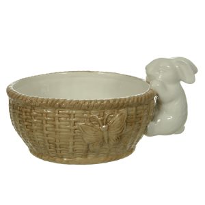 BOWL DE PASCOA COM COELHO EM CERAMICA BRANCO/ BEGE 21,3X16,5X11cm
