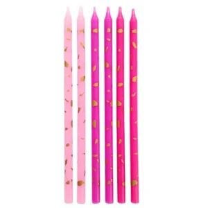 VELA PALITO ROSA E DOURADO C/ 6 UNIDADES