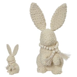 COELHO DE PASCOA DE CORDA C/ COLAR BEGE 23X10X12CM