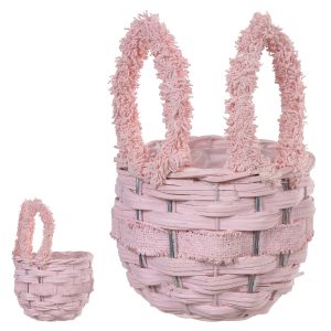 CESTA DE PASCOA DECORATIVA COELHO ROSA 15X15X23cm