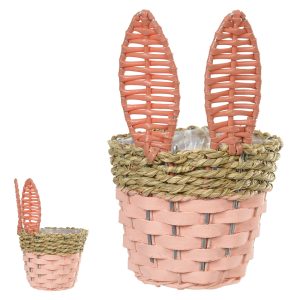 CESTA DE PASCOA DECORATIVA COELHO LARANJA 14X14X22cm
