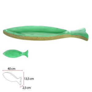 ESCULTURA DECORATIVA PEIXE MADEIRA VERDE 13,5X40X2,5cm