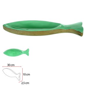 ESCULTURA DECORATIVA PEIXE MADEIRA VERDE 10X30X2,5cm