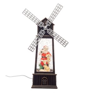 GLOBO DE NEVE MOINHO C/ PAPAI NOEL 10X10X28CM C/ USB BRONZE