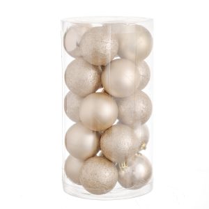 POTE DE BOLAS FOSCAS/ BRILHO/ GLITTER 6CM C/ 20 UN CHAMPAGNE