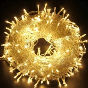 CORDAO C/ 100 LEDS BRANCO QUENTE FIO TRANSPARENTE10M 220V