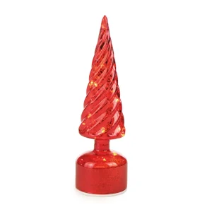 ARVORE VIDRO GIRATORIA C/ LED VERMELHO 30CM 3 PILHAS AA