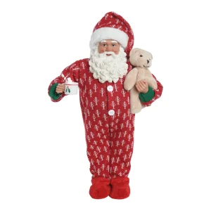 BONECO PAPAI NOEL EM PE DE PIJAMA C/ URSO E CANECA 45CM