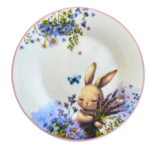 PRATO RASO COELHO DA PASCOA VIDRO OPALINO PROVENCAL 26CM