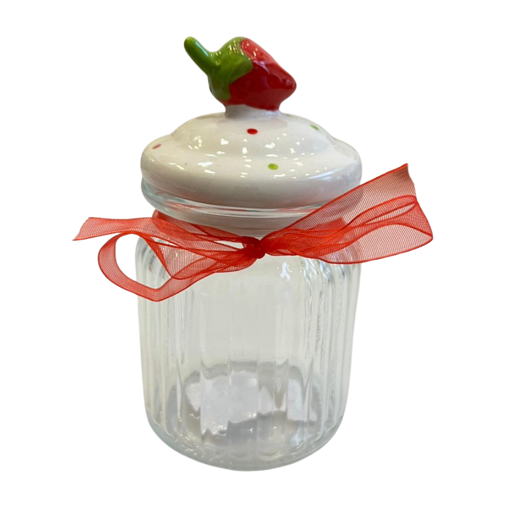 POTE DE VIDRO DECORATIVO PÁSCOA MORANGO VERMELHO 300ML