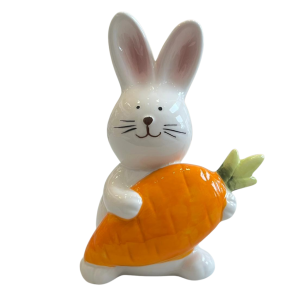 ENFEITE ESCULTURA COELHO DA PASCOA CENOURA CERAMICA 14CM