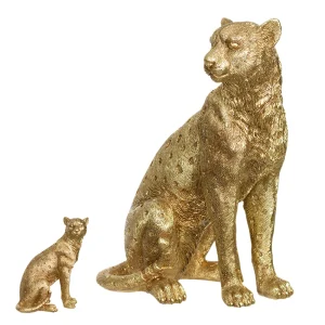 ESCULTURA DECORATIVA POLIRESINA LEOPARDO DOURADO 26X20CM