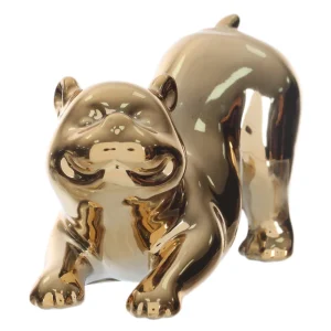 ESCULTURA DECORATIVA CERAMICA URSO DOURADO 7X10X6CM