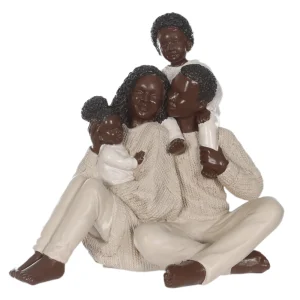 ESCULTURA DECORATIVA FAMILIA NEGRA POLIRESINA 15X16X10CM