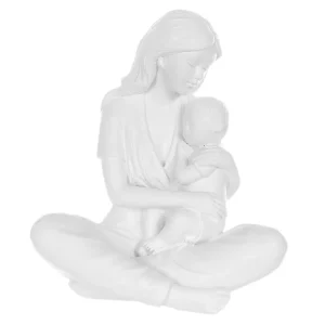 ESCULTURA RESINA FAMILIA MAE E FILHO BRANCO 15X12X9CM