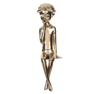 ESCULTURA PRATELEIRA LIVRO MENINO PENSATIVO DOURADO 35X12CM