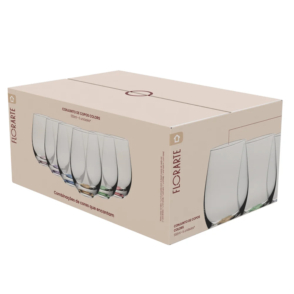 JOGO C/6 COPOS VIDRO COLORS COLORIDO 550ML 12X10CM - Image 3