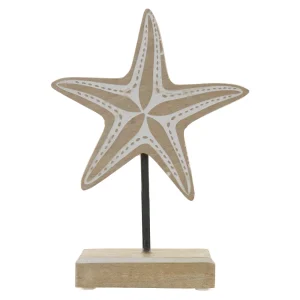 ESCULTURA DECORATIVA MADEIRA PRAIA ESTRELA MAR BEGE 21X15CM