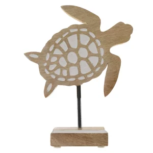 ESCULTURA DECORATIVA MADEIRA PRAIA TARTARUGA MARINHA 19X15CM