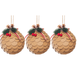 KIT BOLA NATAL PINHA SECA MARROM C/3 UN (ESCOLHER O TAMANHO)