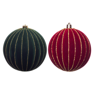 BOLA DE NATAL VELUDO LISTRAS DOURADAS 15CM UNIDADE (ESCOLHER A COR)