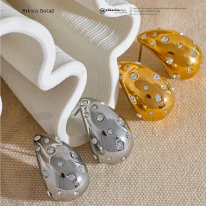 GOTA-2 - BRINCO com zirconia banhado a ouro de 18k