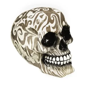Caveira Resina Decorativa Tatuada