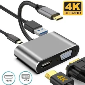 Adaptador Usb-c Para Hdmi + Vga + Usb-c + Usb 3.0 4em 1
