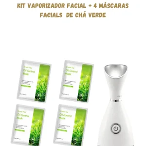 Kit Vaporizador Facial + 4 Máscaras em folha de chá verde ( para pele oleosa)