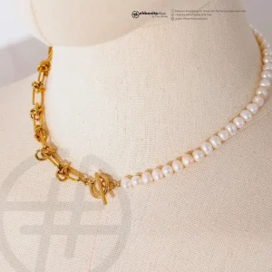 KATIA - COLAR PÉROLA E NÓS banho Ouro 18k