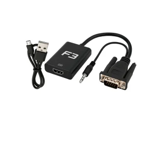 Cabo Conversor VGA para HDMI F3 com Áudio P2 e Alimentação USB – Full HD 1080p